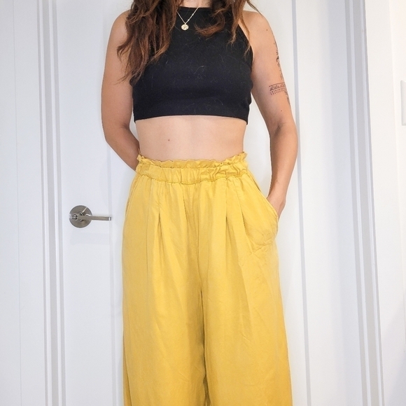 OYSHO Wemen's Wide Leg pants Elastic Waist Two Pockets XS Mustered Color - Picture 1 of 5